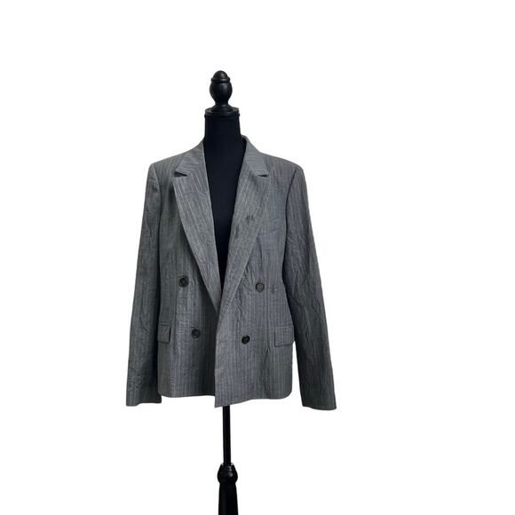 Michael Kors Gray Pinstripe Double-Breasted Blazer - Size 12 - Picture 4 of 10